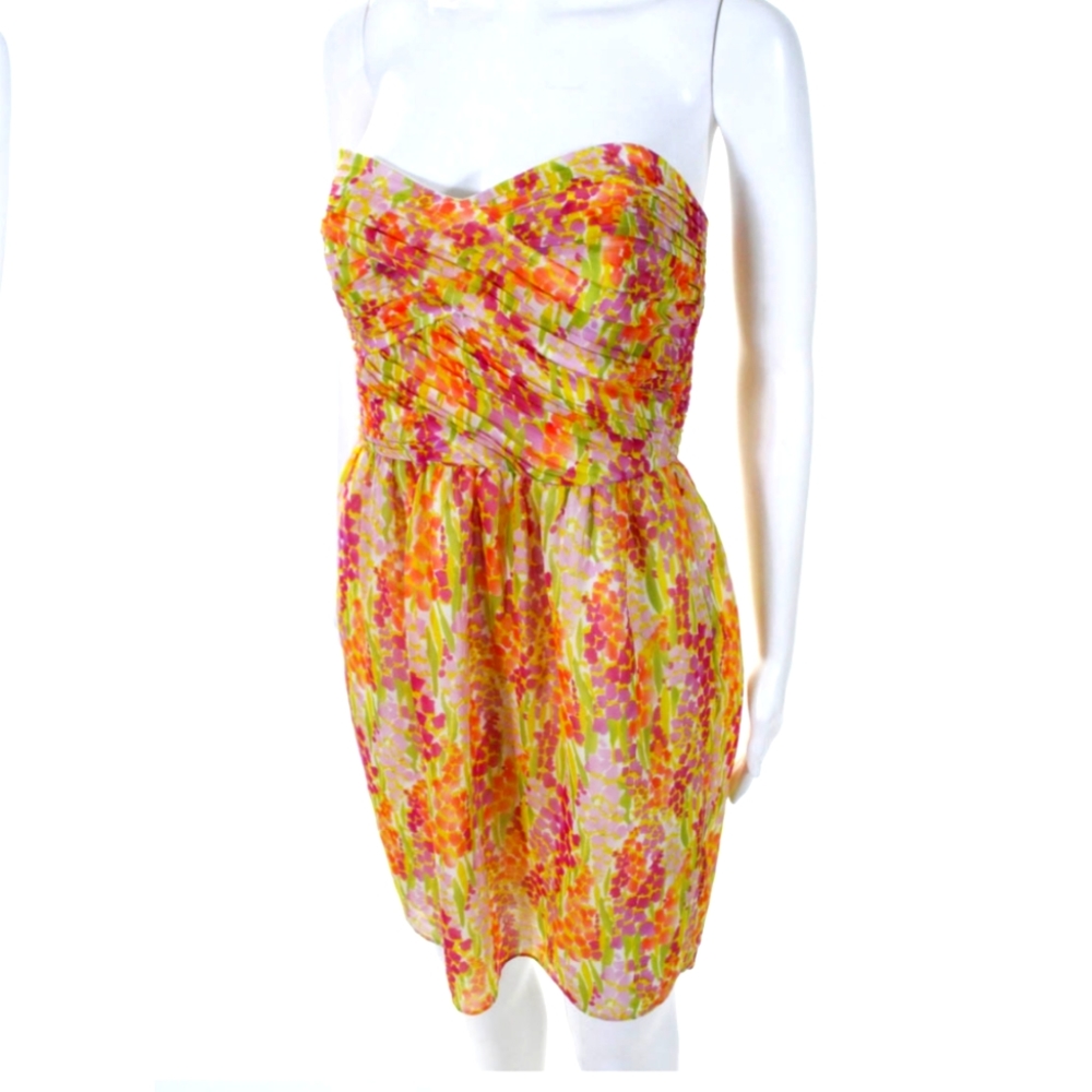 SHOSHANNA STRAPLESS DRESS YELLOW PURPLE FLOWERS 8